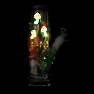 Clover Glass - 8" Frogs Puff & Perch Water Pipe - Glow in the Dark