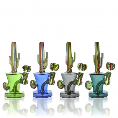 8" Wig Wag Art Cactus Water Pipe - [BK245]