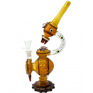 11.5" Gold Fumed Multi Marble Art Honey Bees Pollination Water Pipe - [BT12]