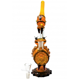 11.5" Gold Fumed Multi Marble Art Honey Bees Pollination Water Pipe - [BT12]