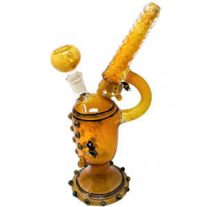 10" Gold Fumed Multi Marble Sundae Bees Pollination Ice-Cream Cup Water Pipe - [BT13]