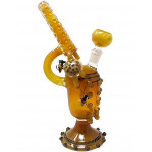 10" Gold Fumed Multi Marble Sundae Bees Pollination Ice-Cream Cup Water Pipe - [BT13]