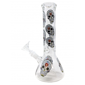 12" 5mm Skull Decal Art Beaker Water Pipe [CCB434]