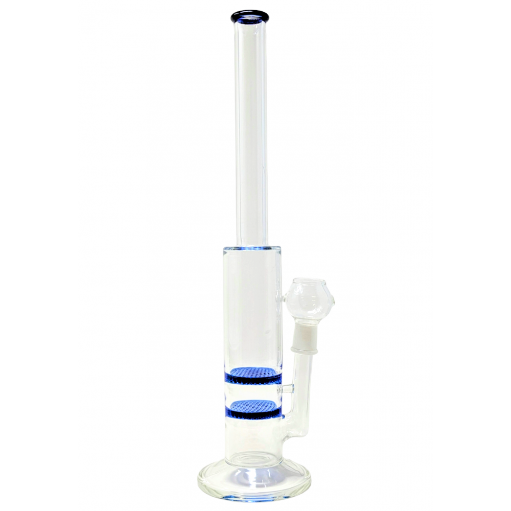 16" Clear Glass Double Disk Perc Straight Water Pipe [CJ03]