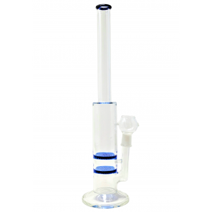 16" Clear Glass Double Disk Perc Straight Water Pipe [CJ03]