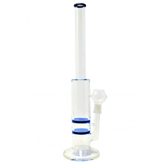 16" Clear Glass Double Disk Perc Straight Water Pipe [CJ03]