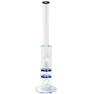 16" Clear Glass Double Disk Perc Straight Water Pipe [CJ03]