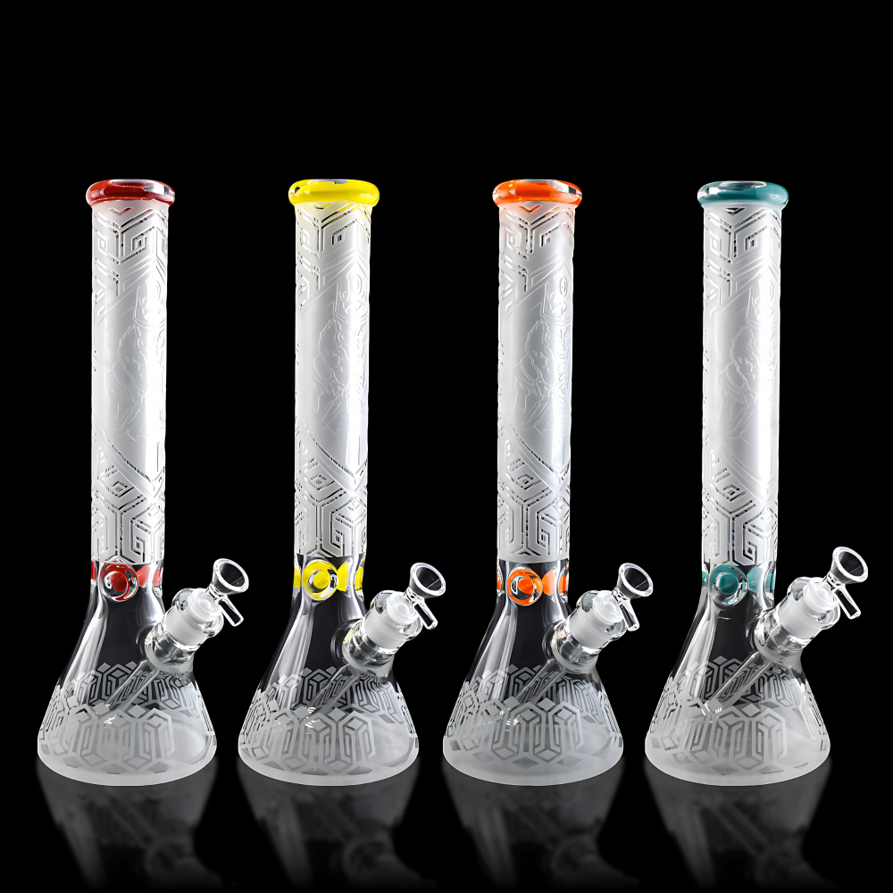 Skull Engraved 15.5" Frosted Beaker Water Pipe 15.5-Inch Skull Engraved Frosted Beaker Glass Water Pipe