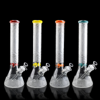 15.5" Skull Engraved Frosted Beaker Water Pipe - [CLD01]