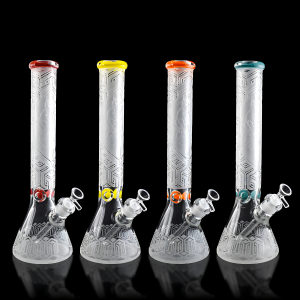 15.5" Skull Engraved Frosted Beaker Water Pipe - [CLD01]