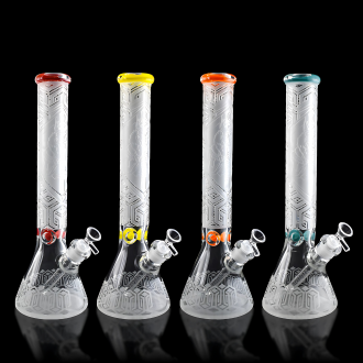 15.5" Skull Engraved Frosted Beaker Water Pipe - [CLD01]