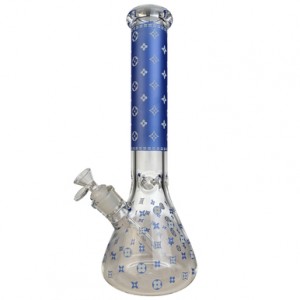 14" GITD Designer Decal Beaker Water Pipe 14MM Female - Blue [CZS707] 