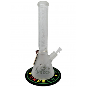 15" Cheech Glass Sand Blasted "Give Me Your Heart"  Beaker Water Pipe with Dab Pad - [CHE-212]