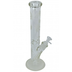 13.75" Clover Glass Glow In The Dark Sand Blasted Leaves Cylinder Water Pipe - [WPB-177]