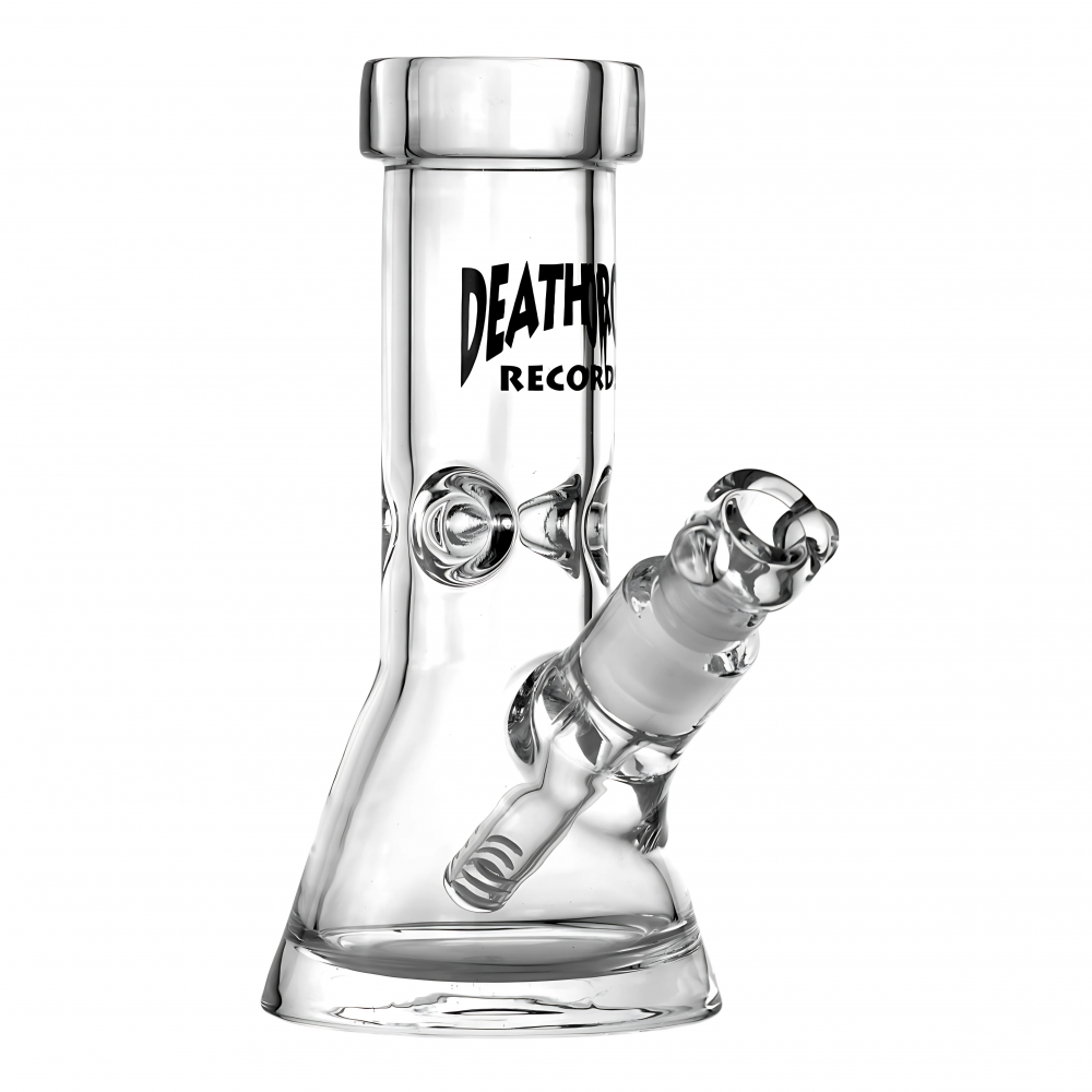 Death Row Records Clear Mini Beaker Water Pipe – 8" with Bowl 8 Inch 7mm Clear Beaker Water Pipe with 14mm Bowl – Death Row Records