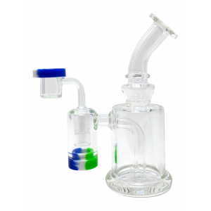 6.7" Mini Cylinder Water Pipe Rig with Quartz Banger & Reclaim Chamber Silicone Container - [DS1357]