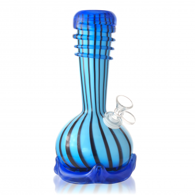 10" Crown Base Striped with Hat Soft Glass Water Pipe - Glass On Glass [E5800M8G]