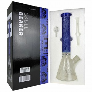 EG - 15" Etched Decal Skull Beaker Water Pipe 14MM Female [EG-06] 