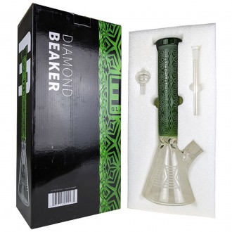 EG - 15" Etched Decal Diamond Beaker Water Pipe 14MM Female [EG-09] 