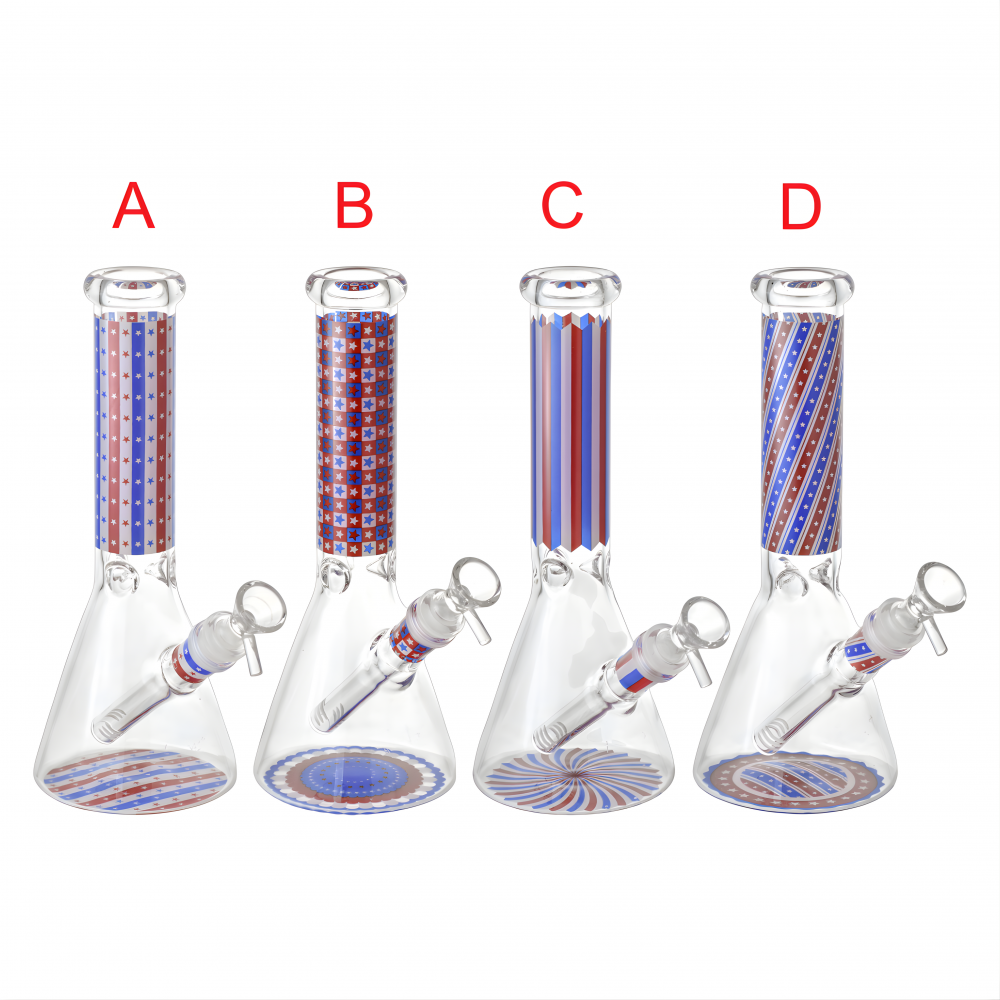 10 Inch USA Flag Edition Beaker Water Pipe Patriotic Glass ES23172