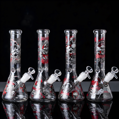 10" Skull & Gothic-Theme Beaker Water Pipe - Glow in the Dark [ES25108]