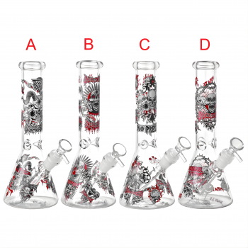 10" Skull & Gothic-Theme Beaker Water Pipe - Glow in the Dark [ES25108]