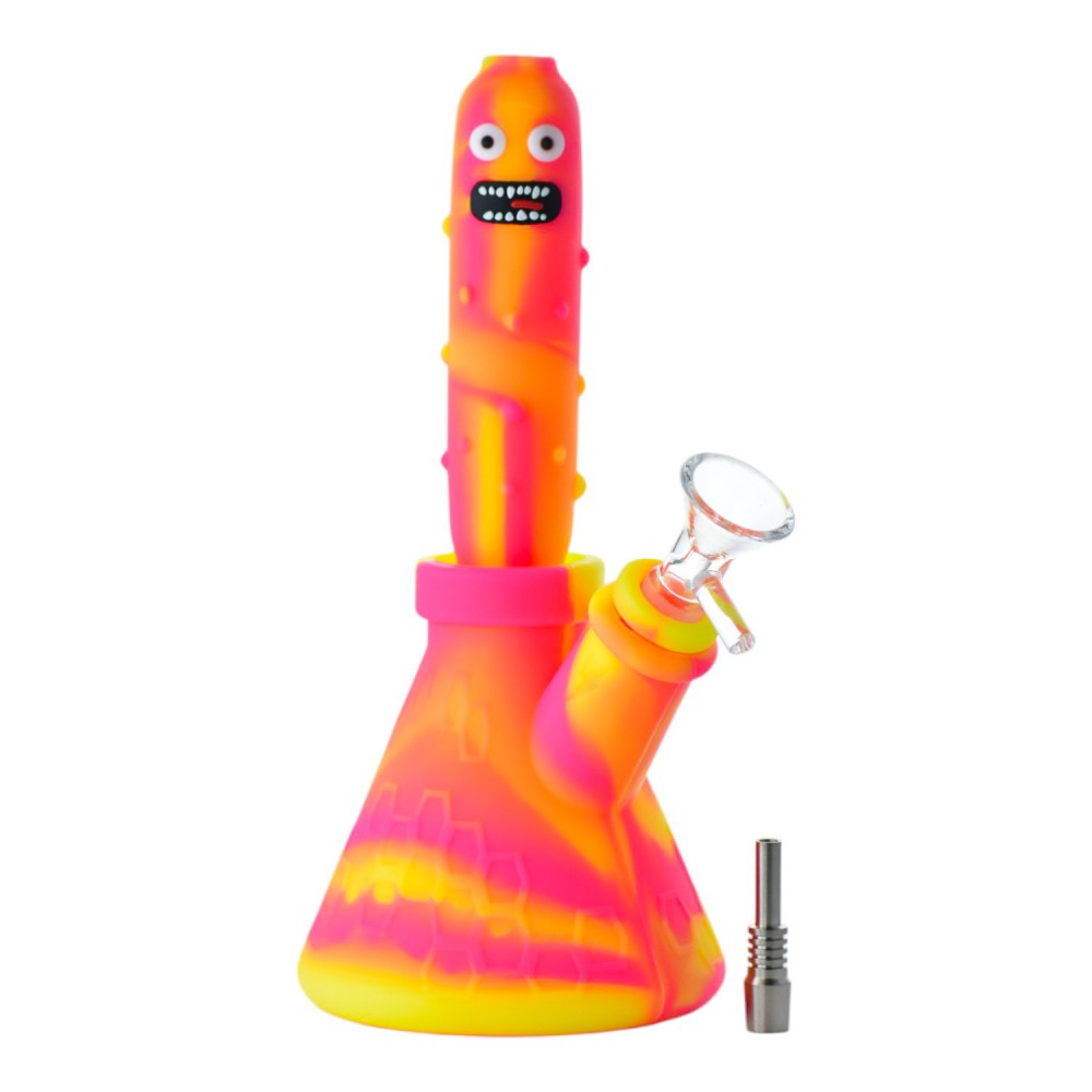 8 inch silicone pickle-shaped water pipe and nectar collector in assorted colors