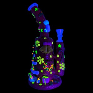 9.5" Jingle All The Way To A Merry & Bright Christmas Glow In The Dark Water Pipe - [GB752] [COMING SOON]