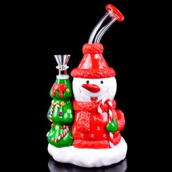 10" Winter Whimsy Snowman For A Merry Hit Glow In The Dark Water Pipe - [GB754]