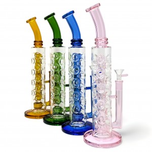 14" Bent-Neck Cylindrical Ergonomic Twist Matrix Perc Fab Egg Water Pipe - [GB767]