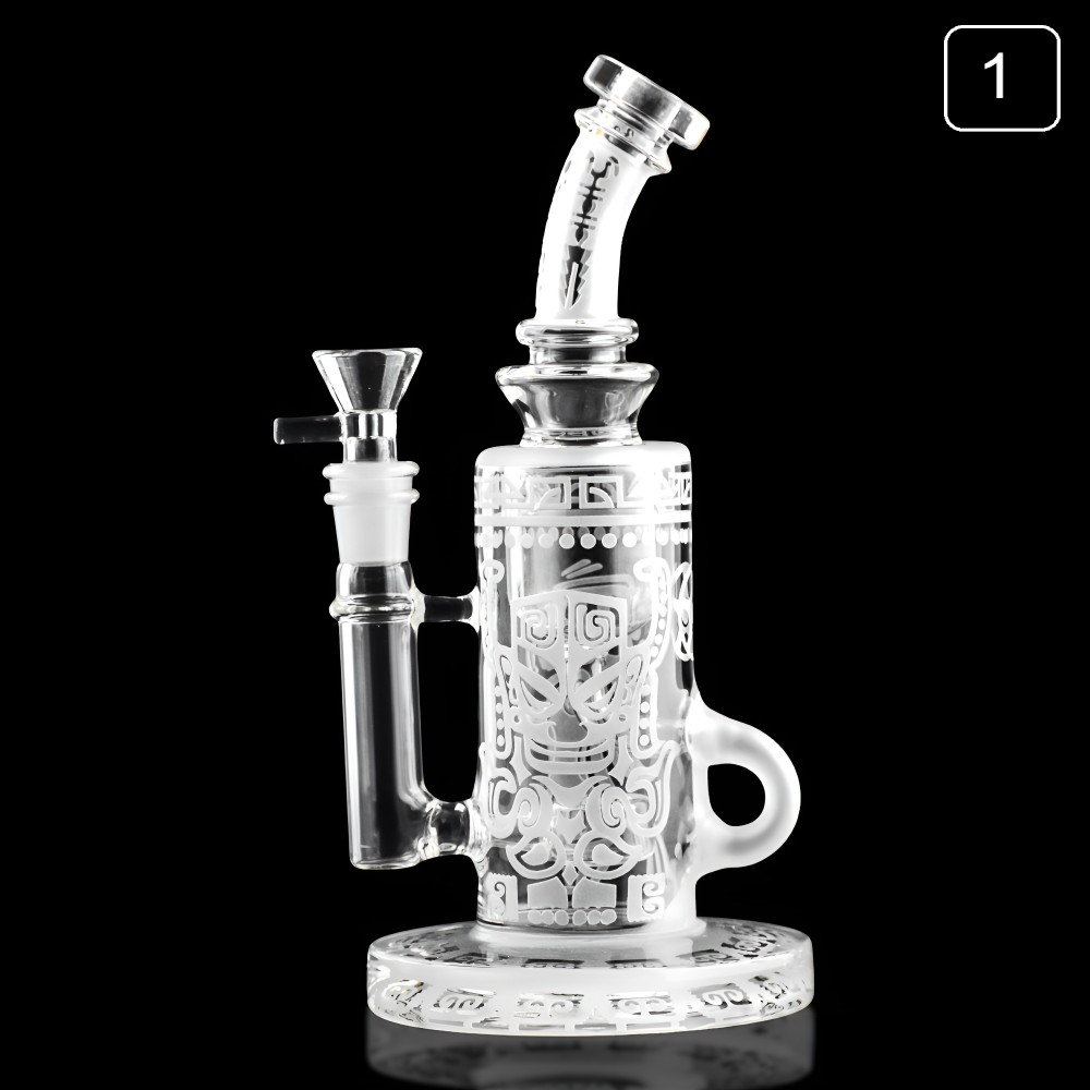 Etched Tribal Phoenix Incycler Water Pipe – 9 Inch Sandblasted Glass 9" Tribal Phoenix Sandblasted Incycler Water Pipe with Deep Etched Glass