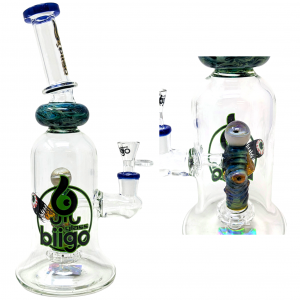 BIIGO Glass By Lookah - 12" Circular Base Elegant Frightmazing Perc Water Pipe - Dark Blue [GT034]