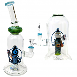 BIIGO Glass By Lookah - 12" Circular Base Elegant Frightmazing Perc Water Pipe - Blue [GT035]