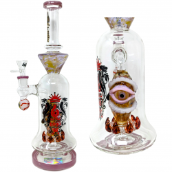 BIIGO Glass By Lookah - 14" Frightful Stare Toothsome Perc Water Pipe - Pink  [GT051]