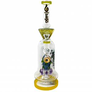 BIIGO Glass By Lookah - 14" Frightful Stare Toothsome Perc Water Pipe - Yellow  [GT052]