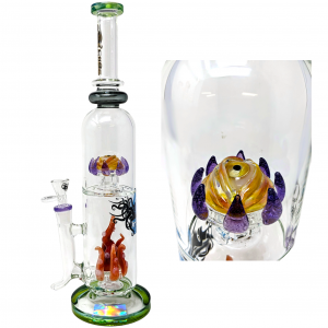 BIIGO Glass By Lookah - 15.5" Duo CreepGaze & TentaFun Perc Water Pipe - Transparent Black  [GT055]