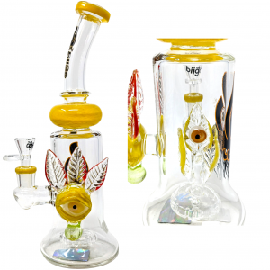 BIIGO Glass By Lookah - 11" Curved Neck Eye-Catching Leafy Perc Water Pipe - [GTG-14]