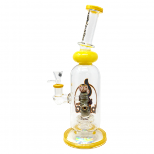 BIIGO Glass By Lookah - 12.5"  Spooktacular Diabolic Stare Perc Water Pipe Yellow - [GTG-15]