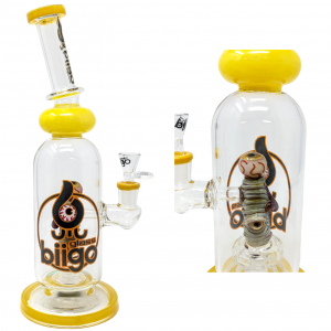 BIIGO Glass By Lookah - 12.5"  Spooktacular Diabolic Stare Perc Water Pipe Yellow - [GTG-15]