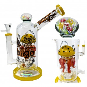 BIIGO Glass By Lookah -  9.5" Side Neck Inky Eight-Arms Shower Head Perc Water Pipe Yellow [GTG-24-YL]