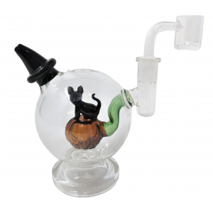 Cat Pumpkin Perc with Witch's Hat Mouthpiece Water Pipe Rig - [HAJ2216]