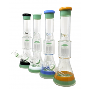 15" Two Tone Tree Perc Beaker Water Pipe 14MM Female [HAJ2220]