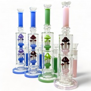 14" Sip from the Mushroom Forest - Double Matrix Magic Perc Water Pipe - [HAJ2246]