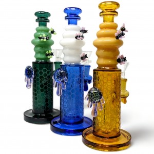 10" Busy As A Bee In A Honeycomb Drippy Art Matrix Perc Water Pipe [HAJ2264]