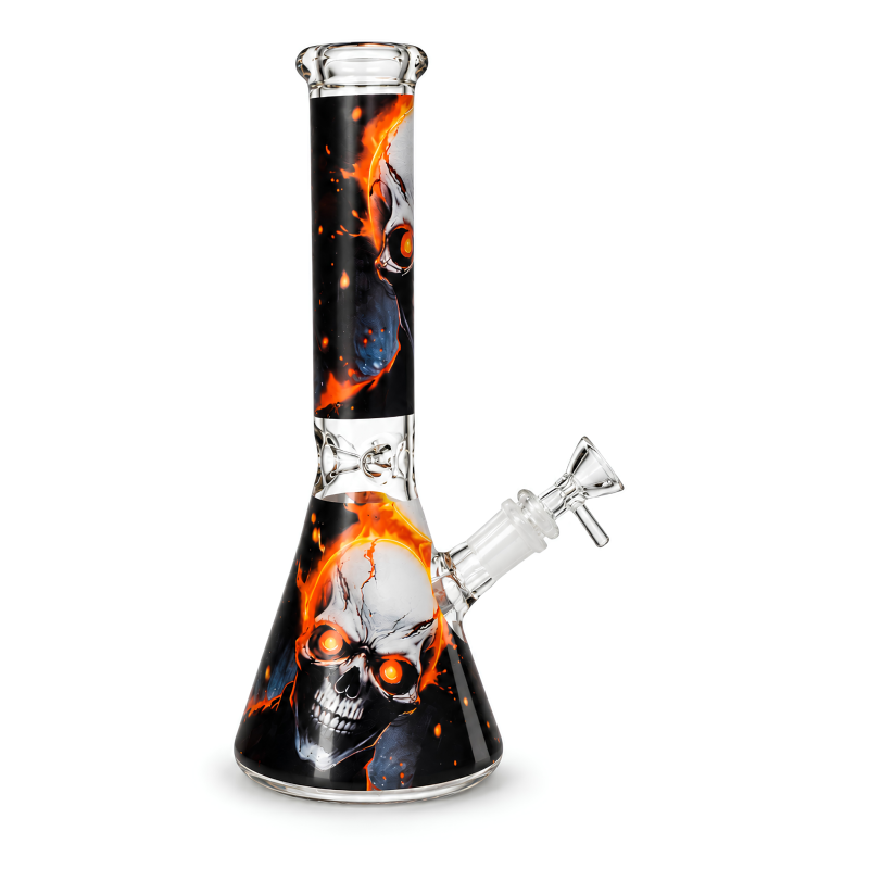 10" Grinning Skull Art Beaker Water Pipe