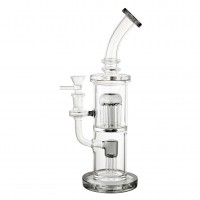 11" Cylindrical Cloud Chaser Dual Tree Perc Water Pipe - Smoke [HXCP016]