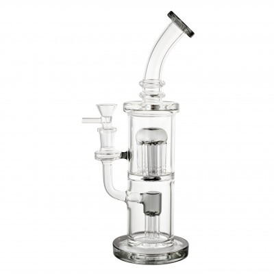 11" Cylindrical Cloud Chaser Dual Tree Perc Water Pipe - Smoke [HXCP016]