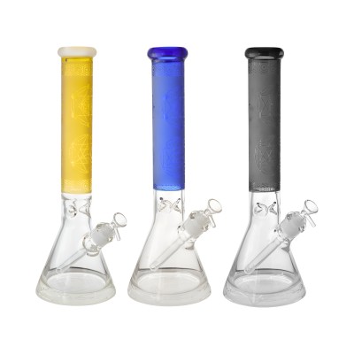 15.5" 28mm Thick Base Etched Beaker Water Pipe - [HXCP067]