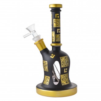 9" Black & Gold Regal Emblem Frosted Water Pipe - Assorted [HXCP149S]