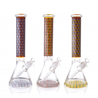 16" 25mm Thick Base Glow In The Dark Checkers Art Beaker Bong 